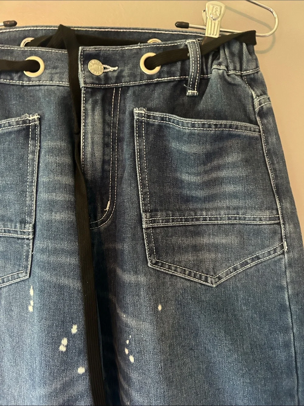 Women’s Dark Blue Paint-Splatter Jeans - Picture 2 of 4